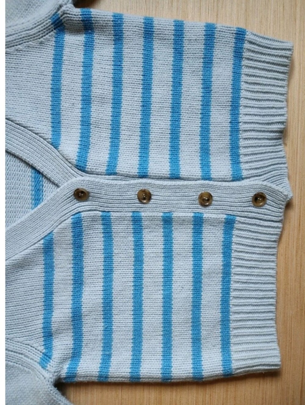 LA Ligne Mini Marin Striped Cardigan Wool Cashmere Blue Buttons Chunky Crop M - Picture 12 of 16
